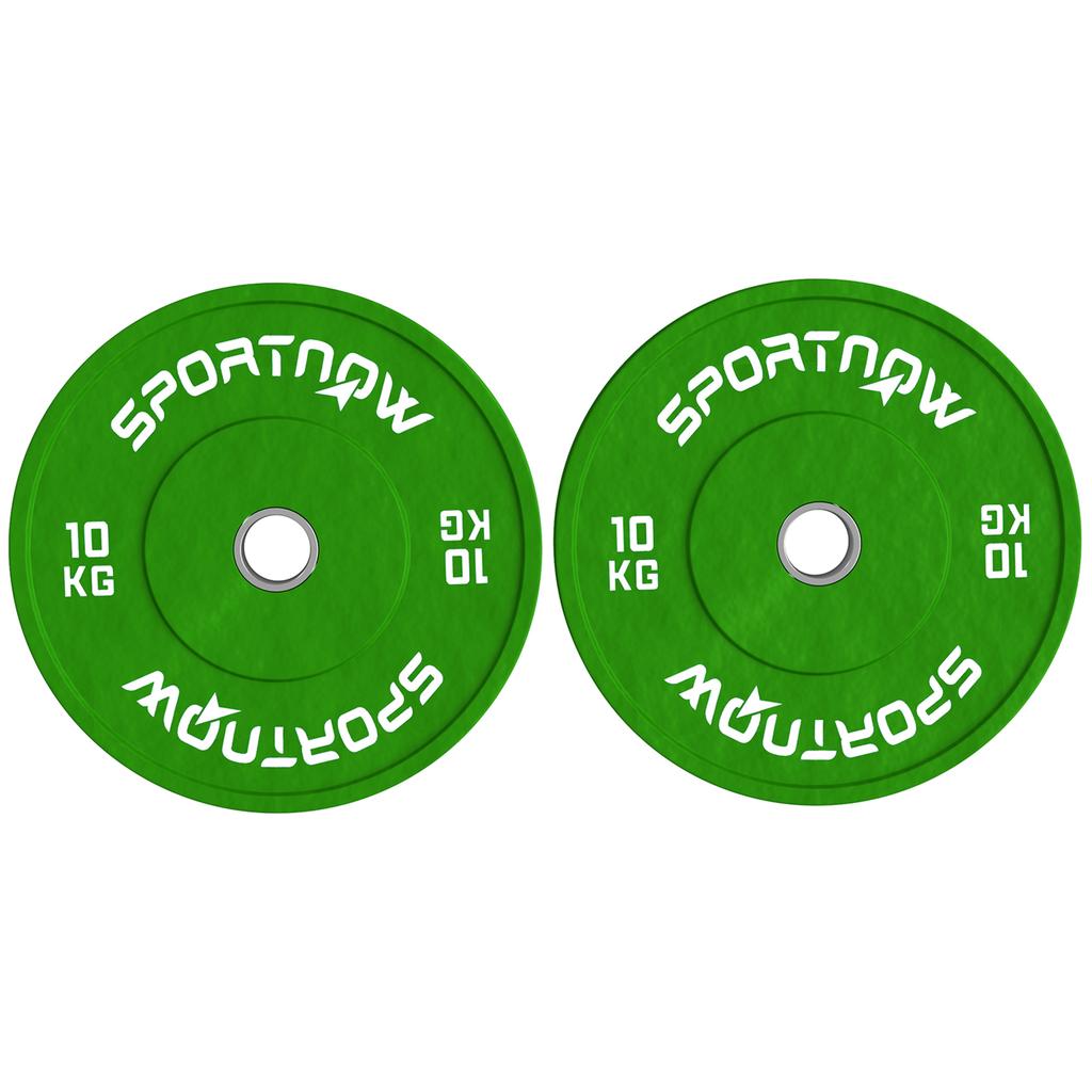 Set of 2 Rubber Weight Plates of 10kg with 2"/5 Cm Hole for Dumbbells and Barbells, Green