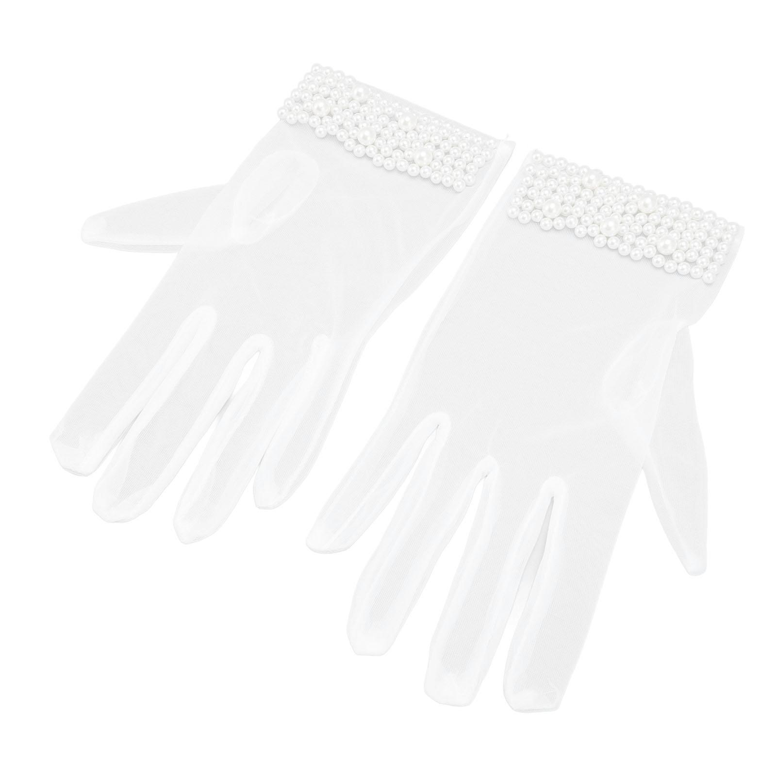 

1 пара сетчатых перчаток из пряжи с жемчугом, белые свадебные перчатки для свадебного представления, банкета, вечеринки