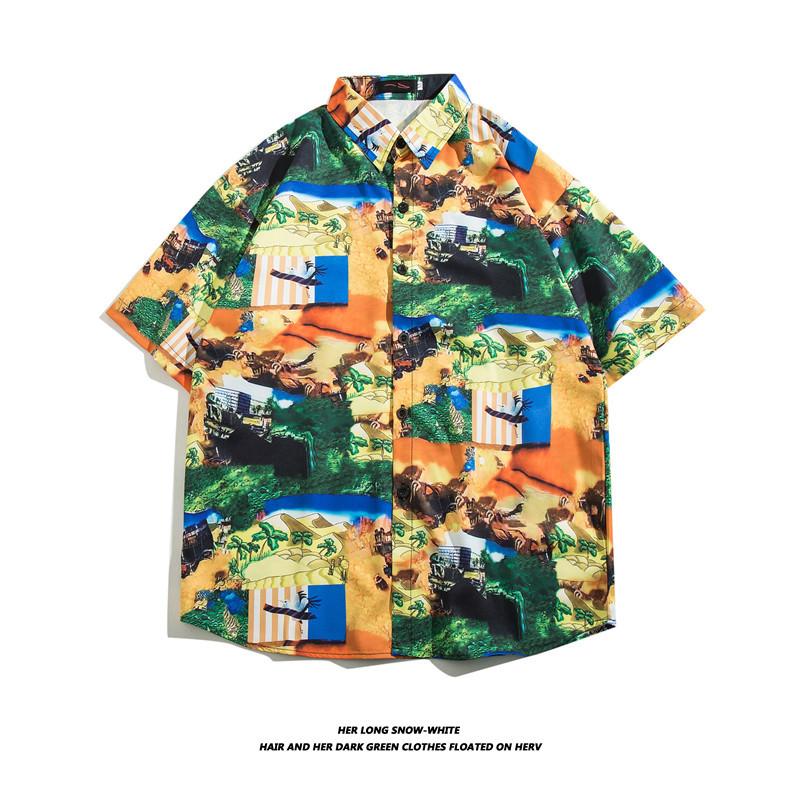 Fashion Men's Shirt  Beach Flower Print Hawaiian Shirts for Men Beach Casual Shirt Loose Men Shirts