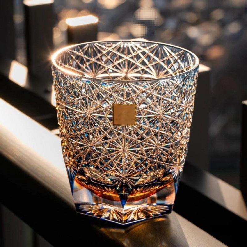 Edo Kiriko Blue Daisy Crystal Whiskey Glass