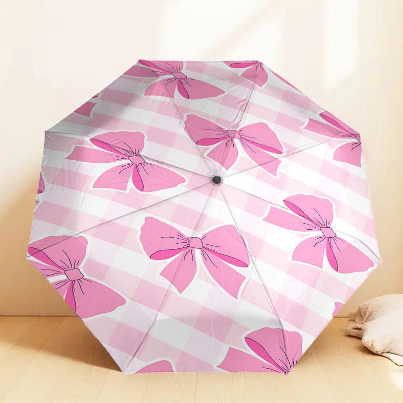 1pc Adorable Pink Bow Patterned Umbrella - Outdoor Travel Accessory, Lightweight & Durable, Perfect Gift for Any Occasion M1216003