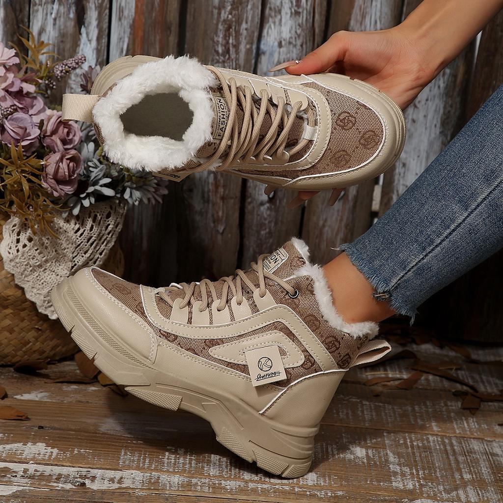 Women's Large Size Soft Sole Heightening Winter Warm Fur One Anti-slip Snow Boots Padded Lined Ankle Boots Outdoor Sports Cotton Boots