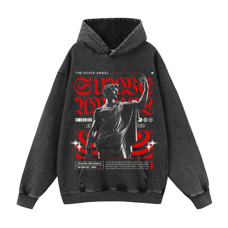 Vintage Washed Oversized Streetwear Hoodie Unisex Loose Fit Cotton Graphic Sweatshirt Men Women