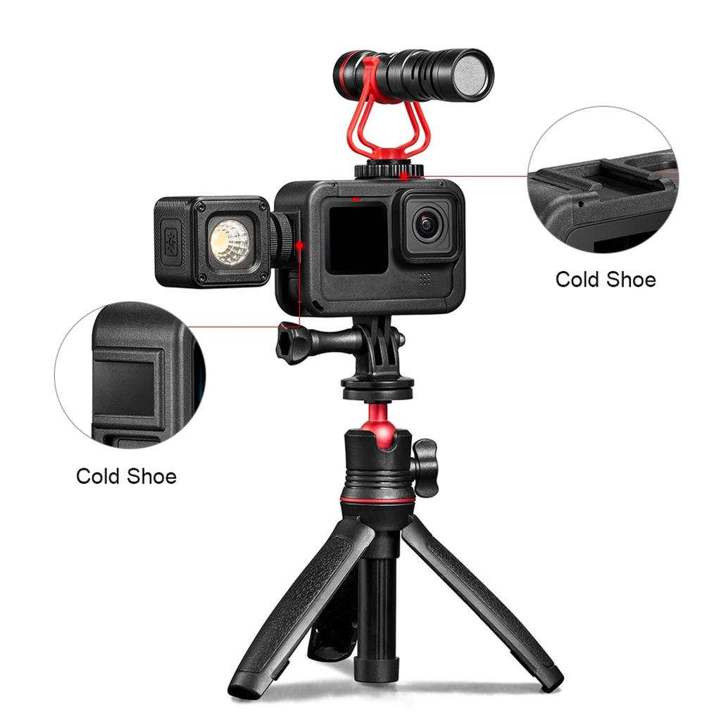 PULUZ PU582B PA Frame for GoPro Hero 11 Black/10 Black/9 Black Camera Cage with Cold Shoe Interface and Charging Opening