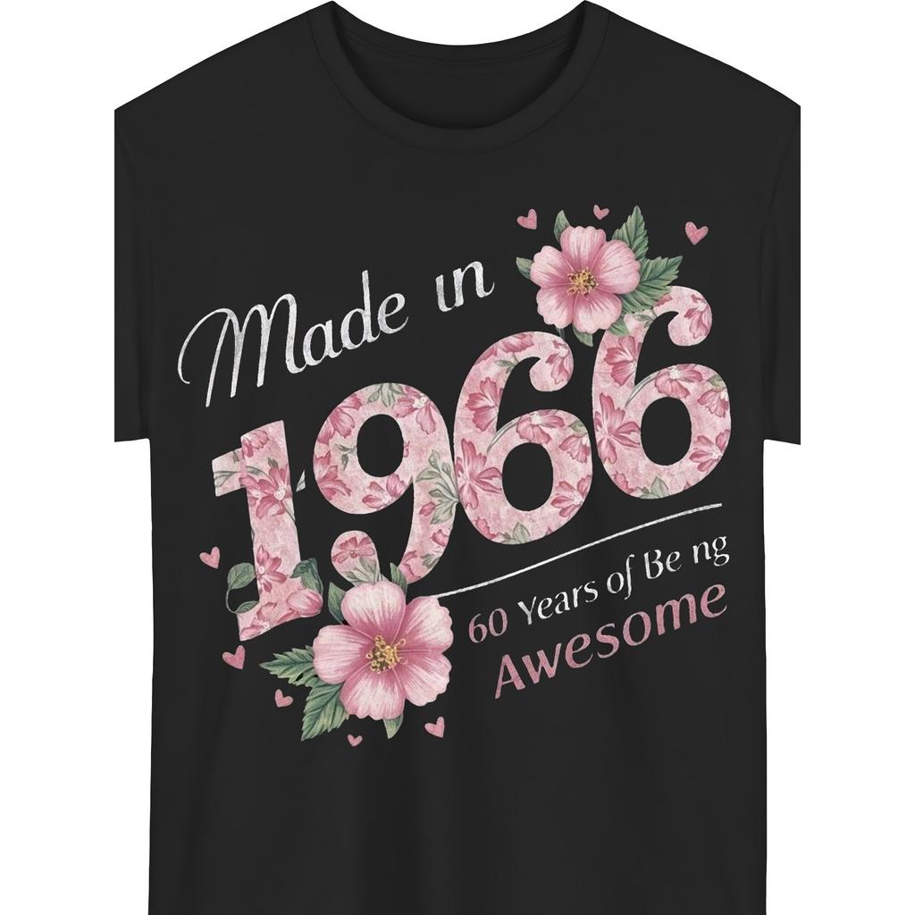 1966 60th Birthday Graphic T Shirt Vintage Floral Print Cotton Crew Neck Short Sleeve Casual Tee For Men Birthday Gift