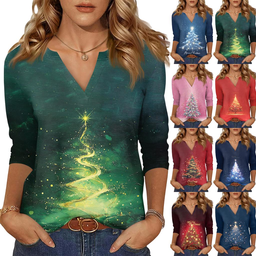 Women's Casual Fashionable Sexy Comfortable V-Neck Christmas Three-Quarter Sleeve Top