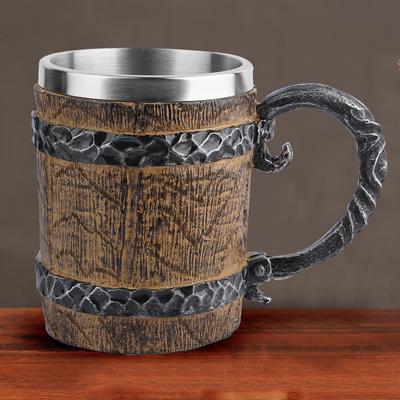 Simulation Wooden Barrel Mug Double Wall Wood Style Beer Mug Creative Portable Durable Stainless Steel Retro for Bar Decor