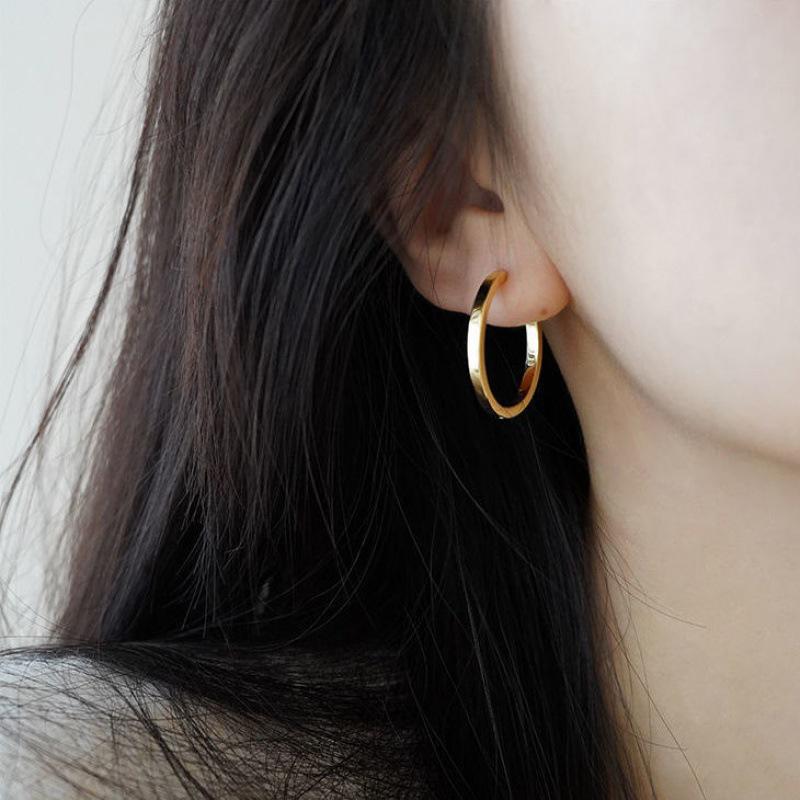 ANENJERY Metal Glossy Chunky Earrings for Women Fashion Geometric Golden Silver Color Earrings Jewelry Brincos
