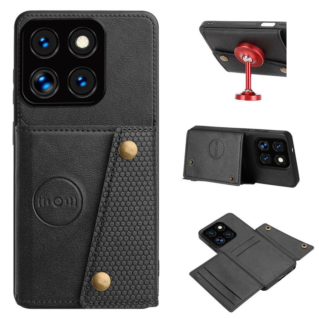 PU Leather Wallet Phone Case for Xiaomi 14 Pro,14 Multiple Card Slots Dual Metal Button Closure Shockproof Full‑Body Protective Cover