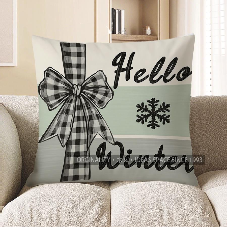 

Home Decor Merry Christmas Bow & Snowflake Pillow Cover Pattern Cushion Cover Suitable For Sofa Bedroom Car Pillow Cover 40x40cm
