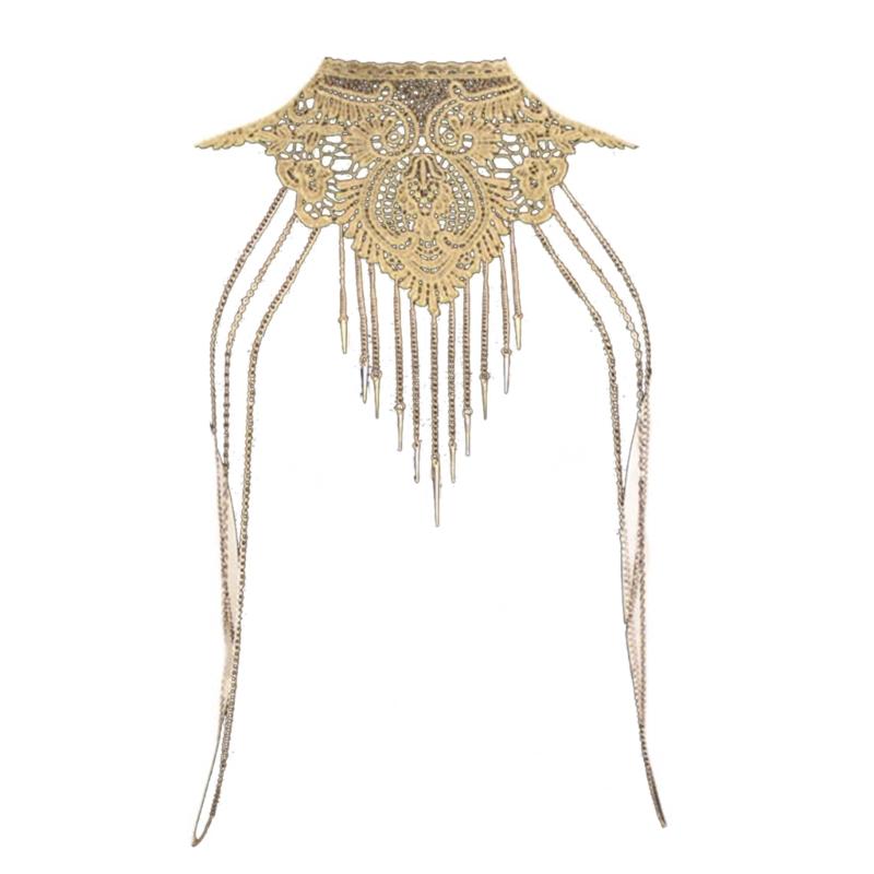 

Layered Sexy Hollow Lace Necklace for Woman Delicate Long Tassels Body Jewelry 1 золотий