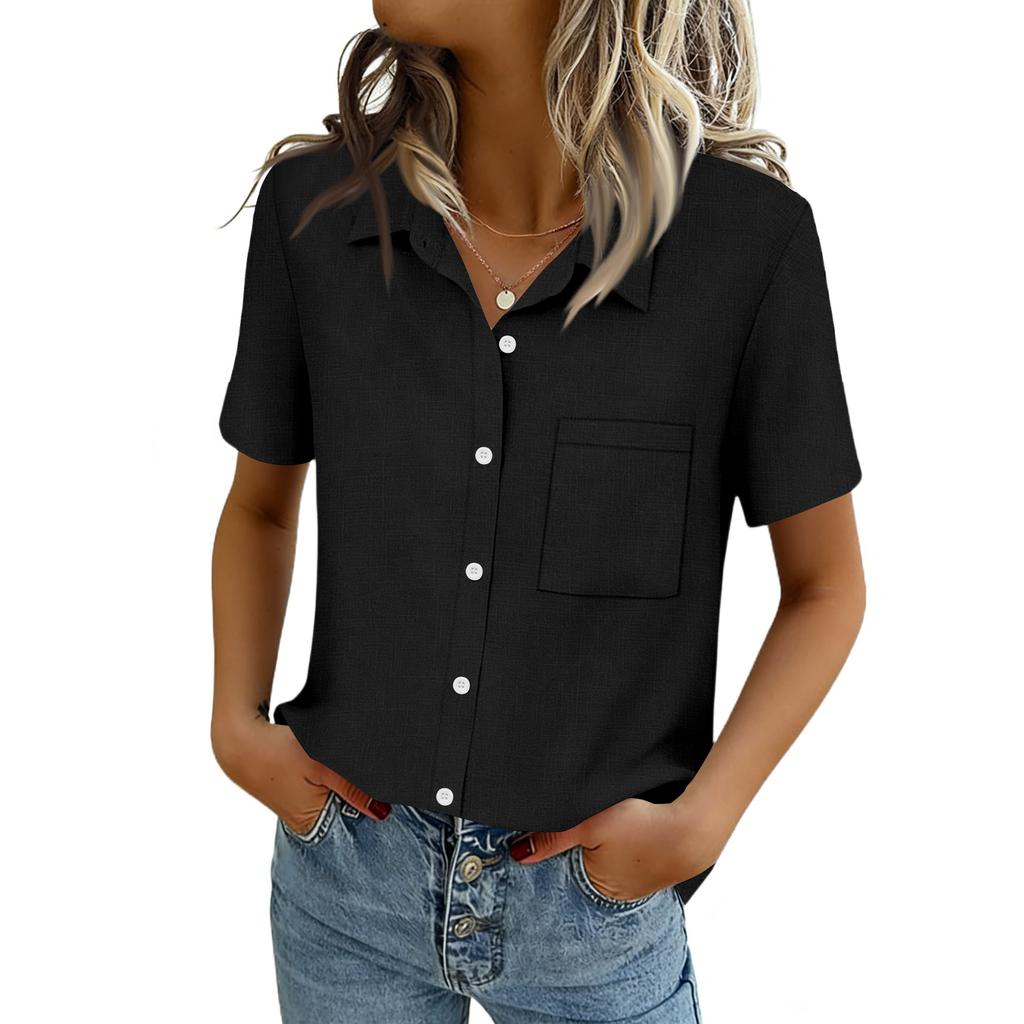 Women Blouses Short Sleeve Button Down Shirts Business Casual Dressy Work Tops Summer Spring Clothes