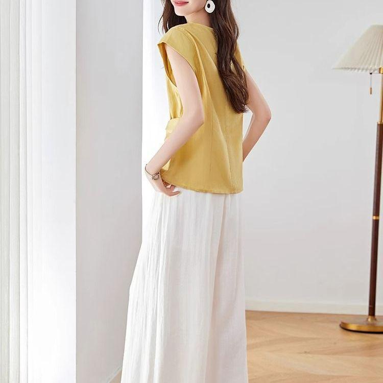 Chic Women's Summer 2026 Linen Suit: Versatile Top & Wide-Leg Pants Set