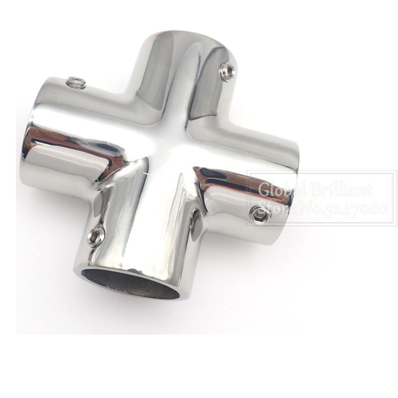Boat Hand Rail Fittings 4 Way Cross Tube Pipe Connector Tee Joint for 7/8" 1" Tube Heavy Duty Marine Grade 316 Stainless Steel