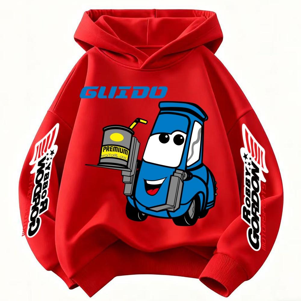

Car Lightning McQueen Cartoon Children Hooded Sweatshirt Boy Girl Autumn Winter Daily Outdoor Casual Warm Soft Sportswear 110