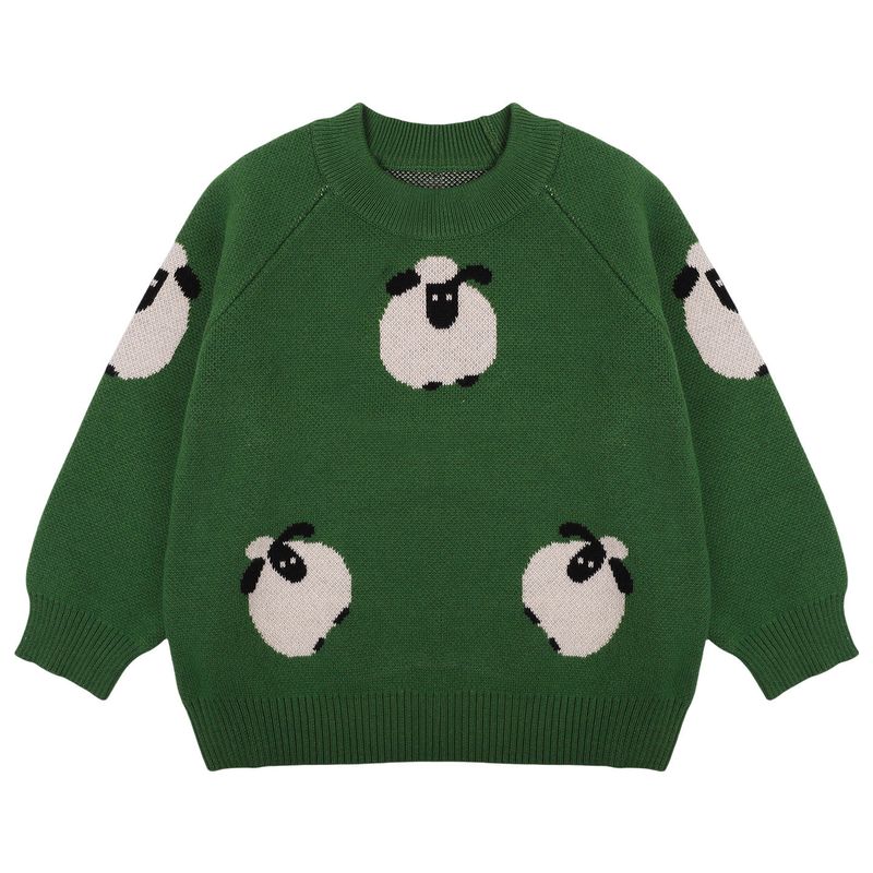 Boys' Round Neck Sweater, Children's Fleece-Lined Thickened Alpaca Wool Long-Sleeved Top, Winter Girls' Pullover Knitwear