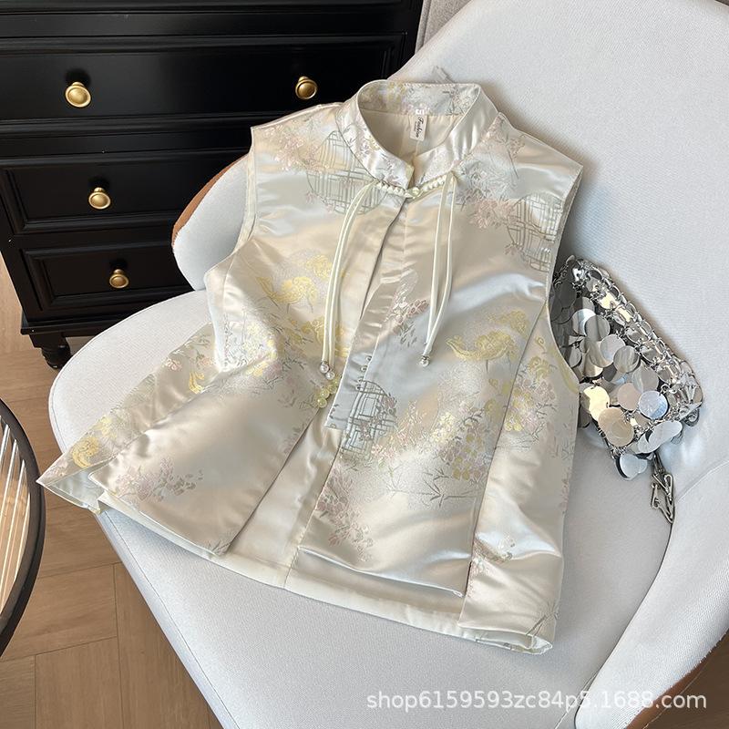 2025 Early Spring Satin Vest Women's Sleeveless Top Vest Jacquard Button Vest