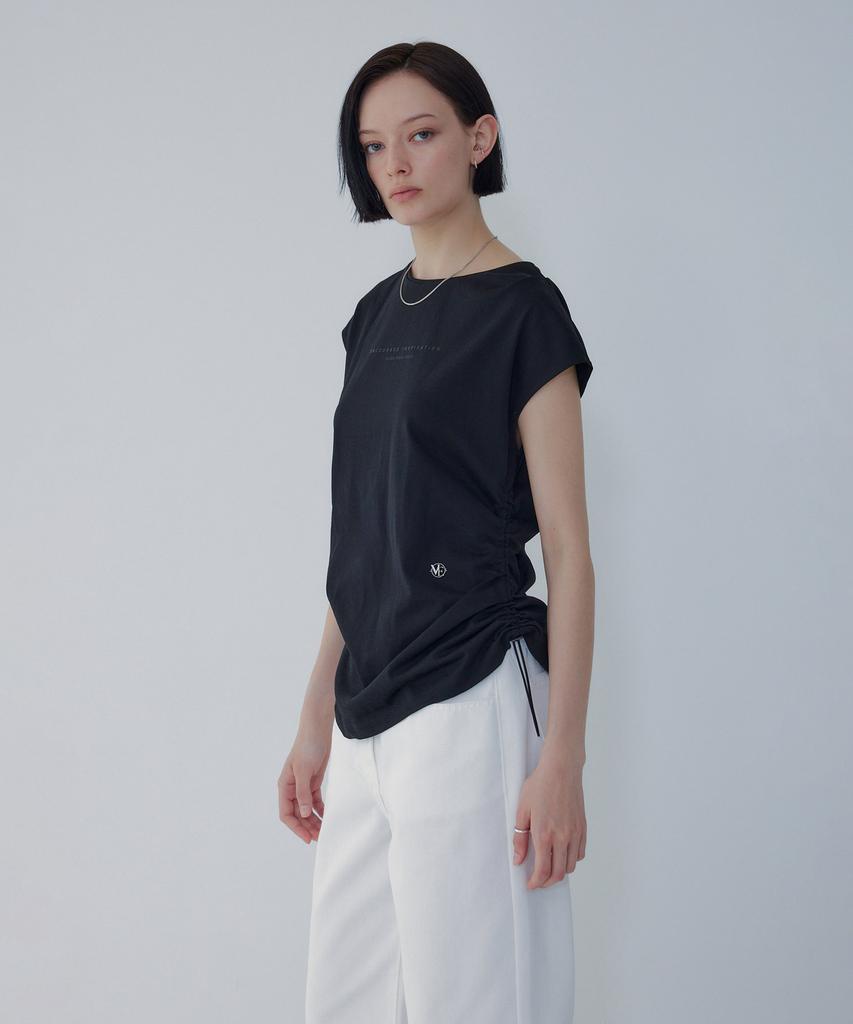 Bobeu Lettering Print Shirred T-Shirt_Black 7156240011