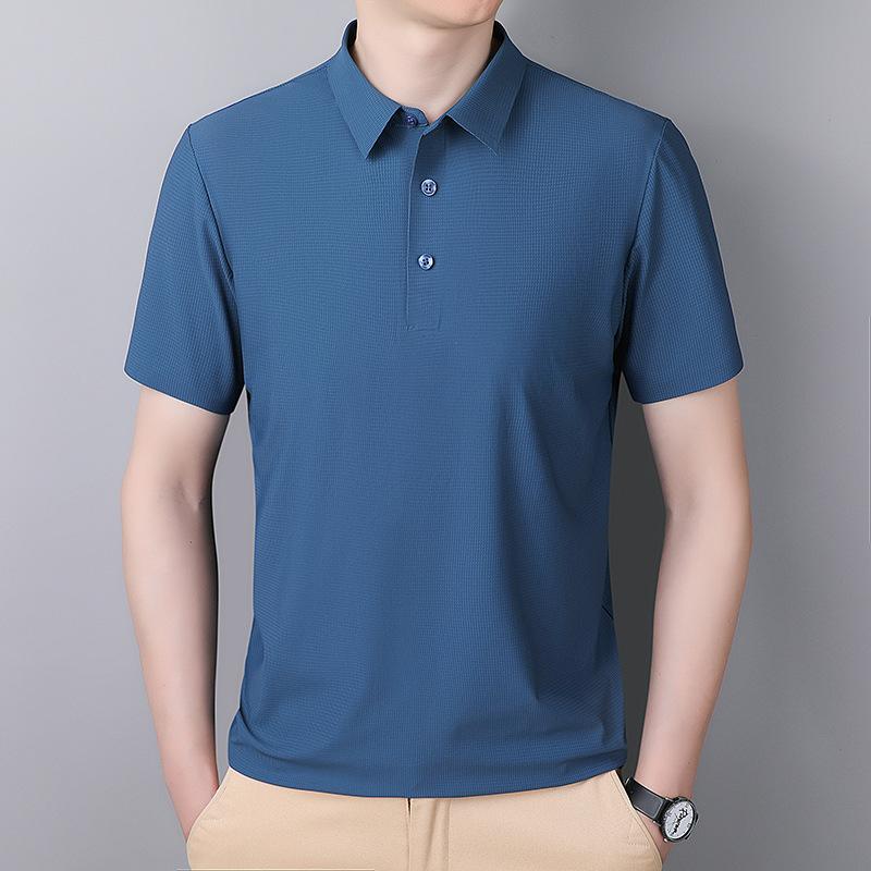 Large Size Short Sleeved Ice Silk POLO Shirt Men's Solid Color Business Quick Drying Top Seamless Men's Casual T-shirt