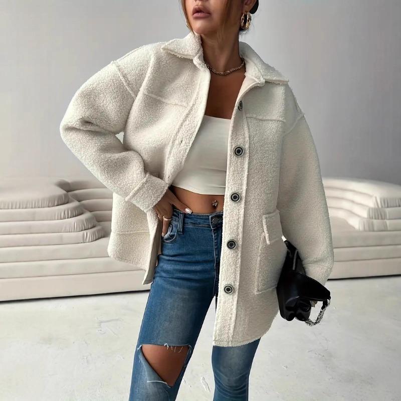 JKASHDK Moda damska Casual Jednokolorowe nadruki Jesienno-zimowe kurtki i płaszcze z długim rękawem i dekoltem POLO