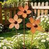 Metall Blumenpflanzenmarkierer Rustikaler Erdspieß Vintage Gartenkunst Wetterbeständig Rostige Außen-Terrassen-Dekorationen Eisen Hof-Dekor für Rasen