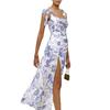 Women S French Style Sleeveless Floral Print Slit Slim Dress