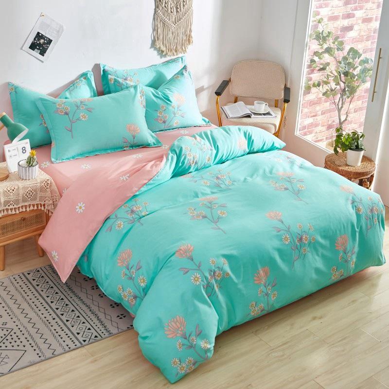 Vierteiliges Set aus Bettwäsche aus reiner Baumwolle, Bettbezug, Bettwäsche, dreiteiliges Bettlaken-Set für den Schlafsaal