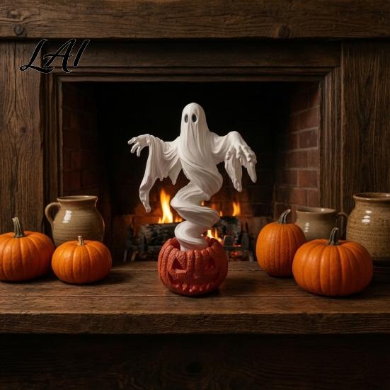Halloween Ghost Pumpkin Decor Swirling Yard Lamp Lighted Spooky Statue Warm LED Outdoor Collectible Haunted House Ornament Decor Fall Autumn Garden