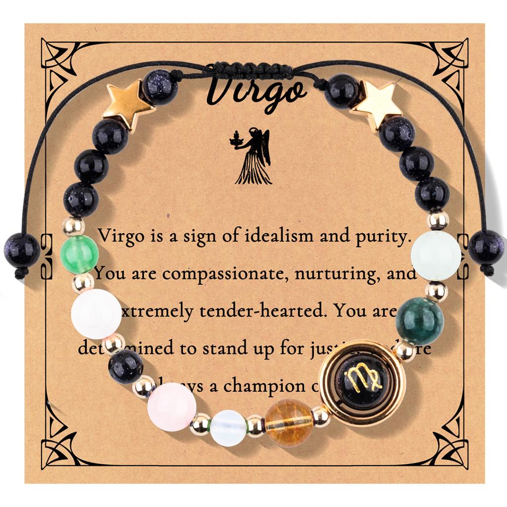 12 constellations woven adjustable bracelet gold beads star constellation symbol pendant eight planets planet bracelet