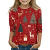 Children's 3/4 Sleeve Tops Casual Christmas Print T Shirt Round Neck Pullover Blouse
