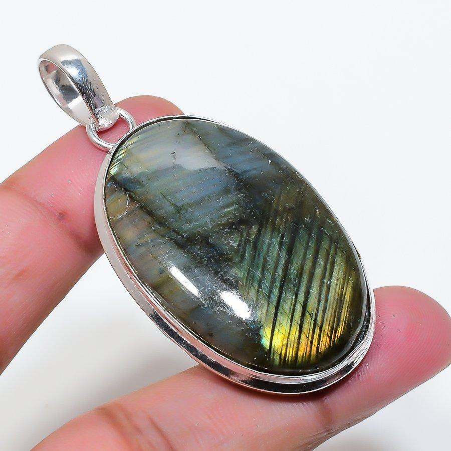 Natural Labradorite Gemstone 925 Sterling Silver Jewelry Pendant 2.36" AP-16168