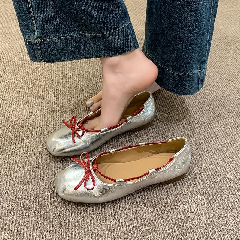 Fashion Bow Single Shoes Autumn New Round Toe Shallow Mouth Soft Sole Non-slip Wear-resistant Low Heel Shoes