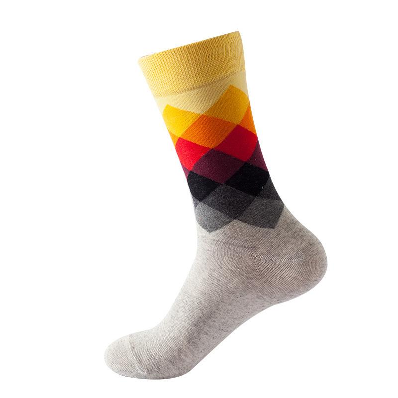 Hundreds Fashion Business Men 100% Cotton Happy Lattice Socks Unisex Boys Combed Hip Hop Street Skateboard Funny High Sox Set