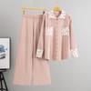 Women's Cross-Border Casual Knit Wide-Leg Pants & Polo Collar Cardigan Sweater Set for Spring/Autumn