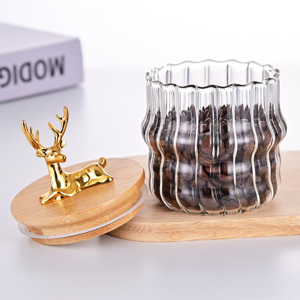 Glass Food Jar with Sealed Bamboo Lid Kitchen Pantry Grains Cookie Coffee Tea Candy Snack Storage Bottle Jars Kitchen Canister