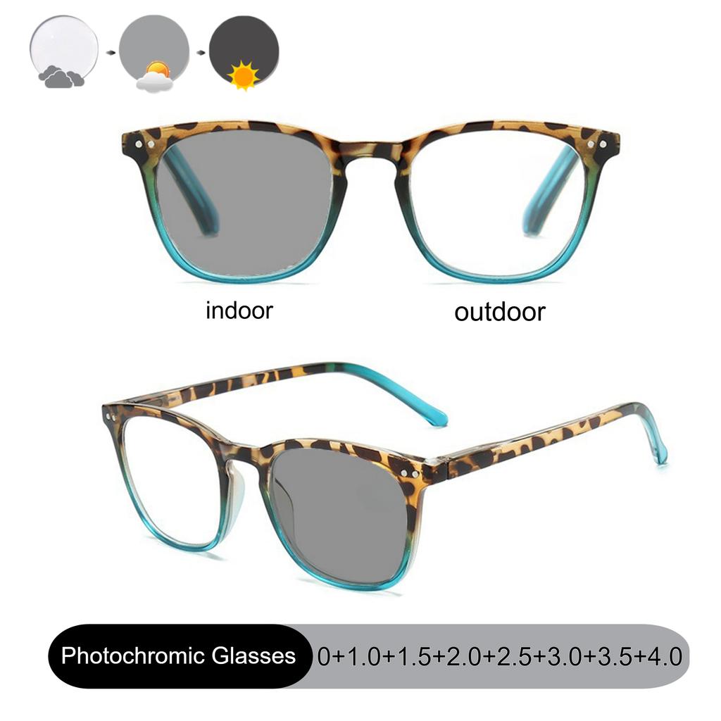 Square Optical Trendy Women Photochromic Reading Glasses Vintage Tortoiseshell Frames Eyewear for Men 0TO +4.0