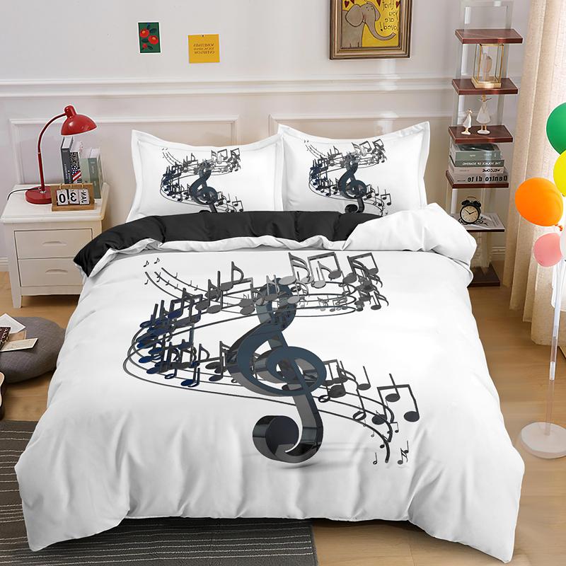 Music Notes Bedding Set Duvet Cover Set Piano Keys Keyboard Bed Set Classic Music Melody Comforter Cover Quilt Cover Room Decor