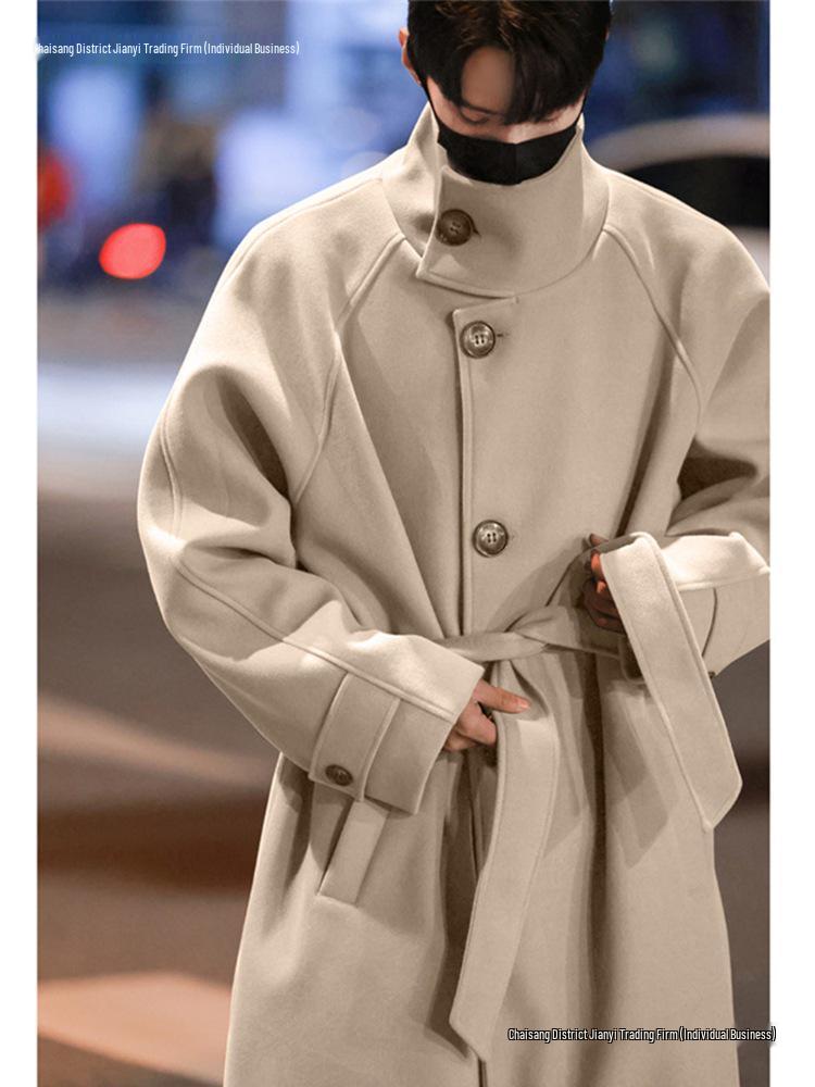 Men's Korean Style Thick Wool Over-the-Knee Trench Coat - Mid-Length, Warm, British Style Winter Jacket