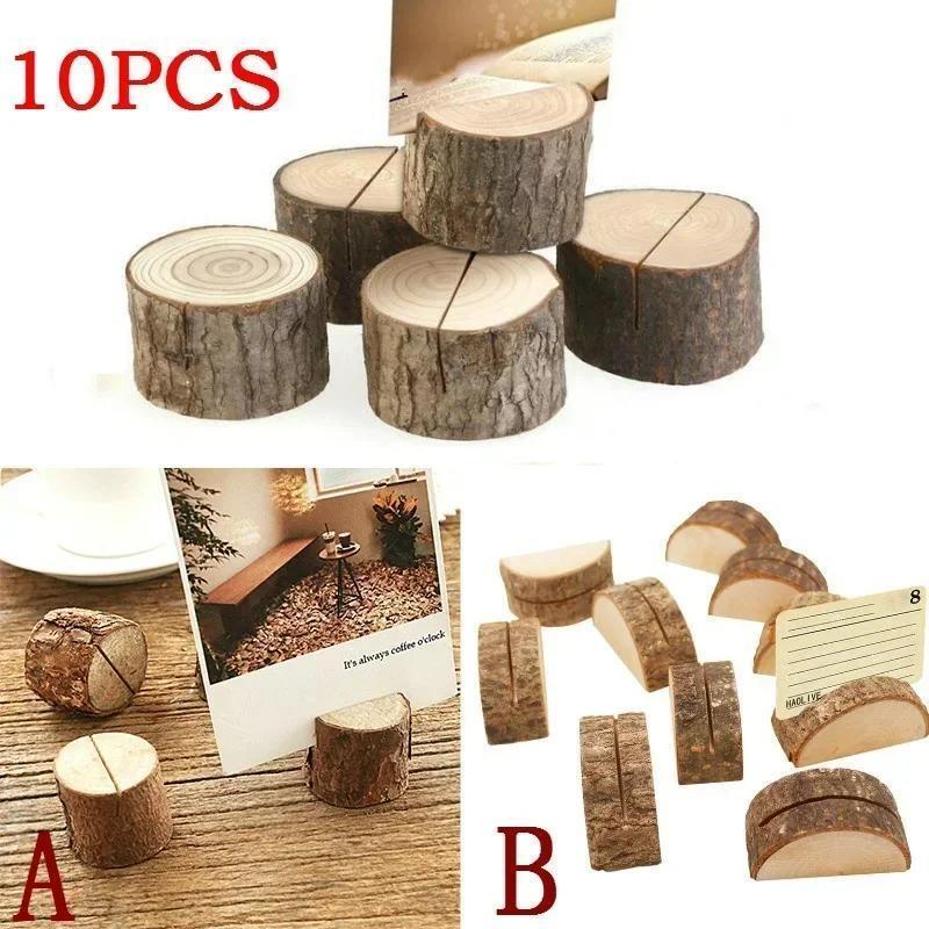 10 Pcs Wooden Crafts Photo Clip Natural Name Tag Place-Holder Table Number Vintage Seat Card Wedding Party DIY Accessories