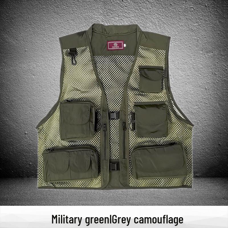 Men's Breathable Multi-Pocket Workwear Vest - Customizable Logo for Outdoor Volunteers