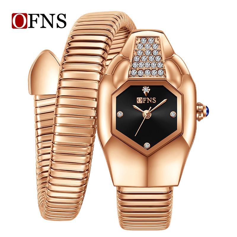 Sanda Luxury Women s Quartz Watch: Snake Bracelet, Diamond Roman Numerals, Waterproof Design