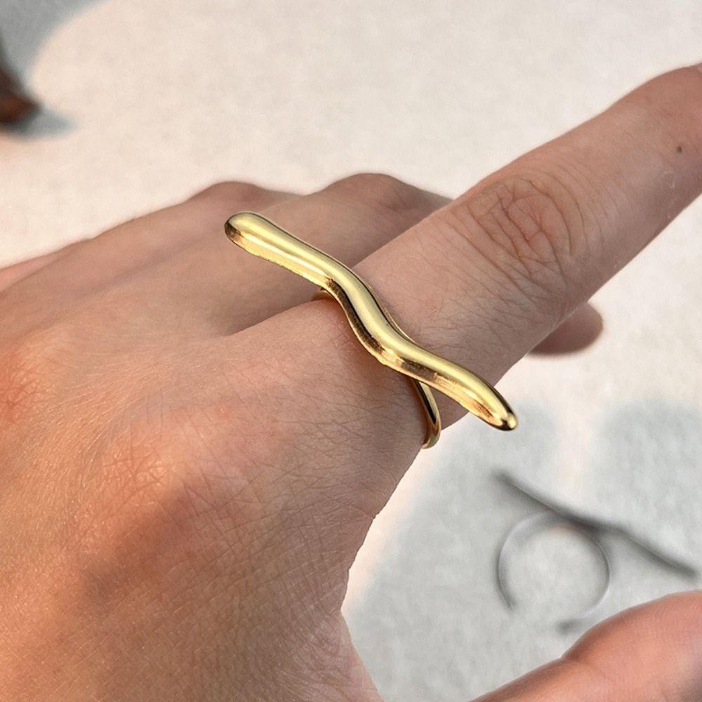 Waterproof Wavy Line Ring Stainless Steel Classy Ring Personality Ring  American Style