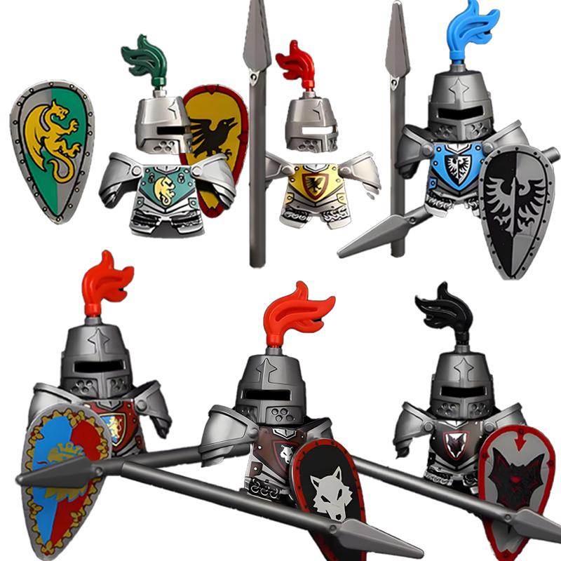 MOC Building Blocks Medieval Character Accessories Warhorses Militiamen Dragons Castles Knights Brick Gifts Toy Helmets Shields