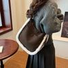 2025 new autumn and winter matte leather with fur bag, bucket bag, women's oblique span, high-end sense, large-capacity tote bag