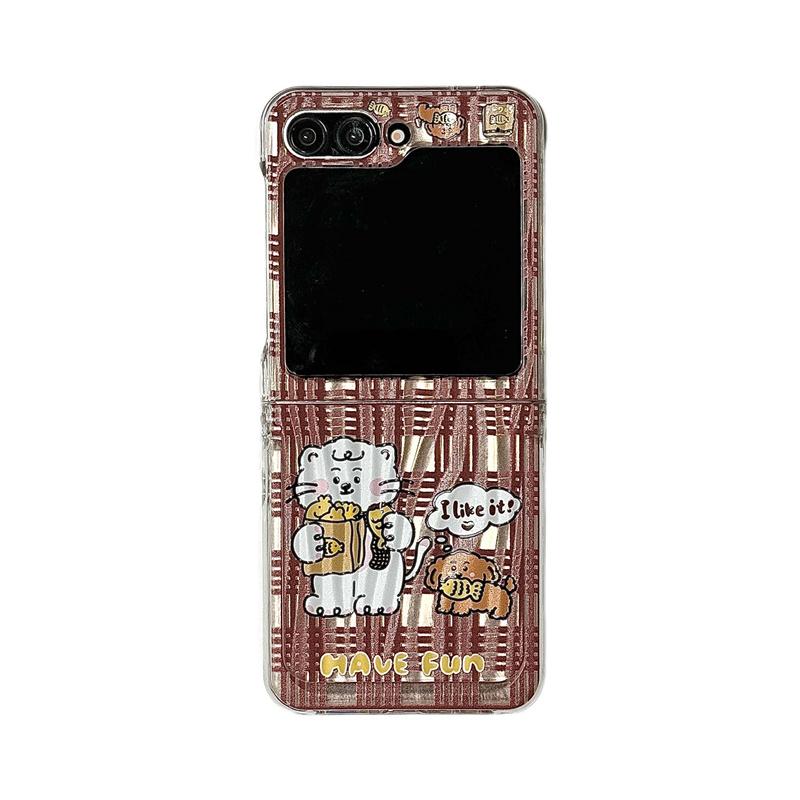 

Корейский милый чехол для телефона с котенком и щенком для Samsung Galaxy Z Flip 6 5 4 3 с цепочкой-подставкой Кавайный мультяшный жесткий чехол Flip6 Galaxy Z Flip6