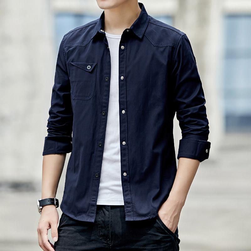 Men's Olive Green Long Sleeve Cargo Shirt, Casual Button Down Top with Chest Pocket for Daily Wear