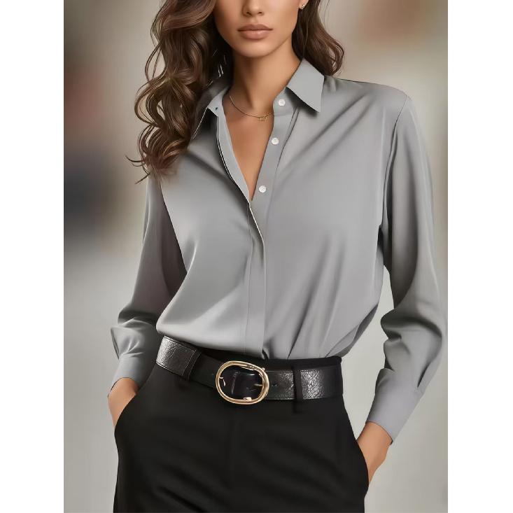 Women's New Solid Color Long Sleeve Shirt Business Casual Base Shirt