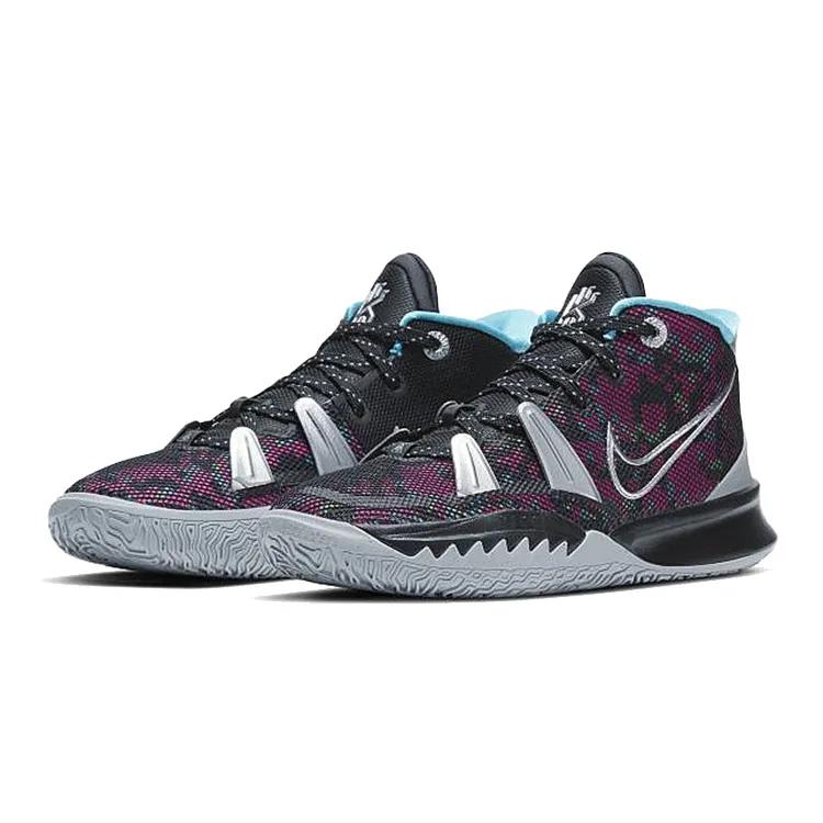 Nike Kyrie 7 Grade School 'Pixel Camo' (Unisex) Black / Light Smoke Grey / Blue Fury / Metallic Silver Kids' Basketball Shoes CT4080 008