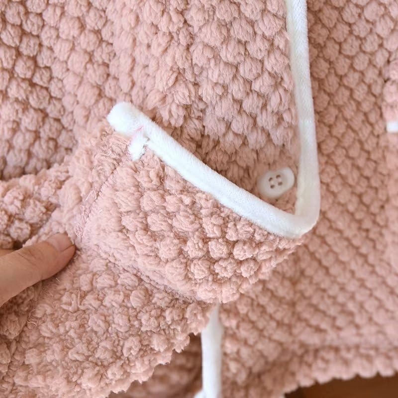 Fluffy Winter Top and Bottom Soft and Cute Loungewear for and Size M S-Lifeeling Women's Pajamas, Open-Front Set, Warm, Spring, Autumn, Winter, Pink,