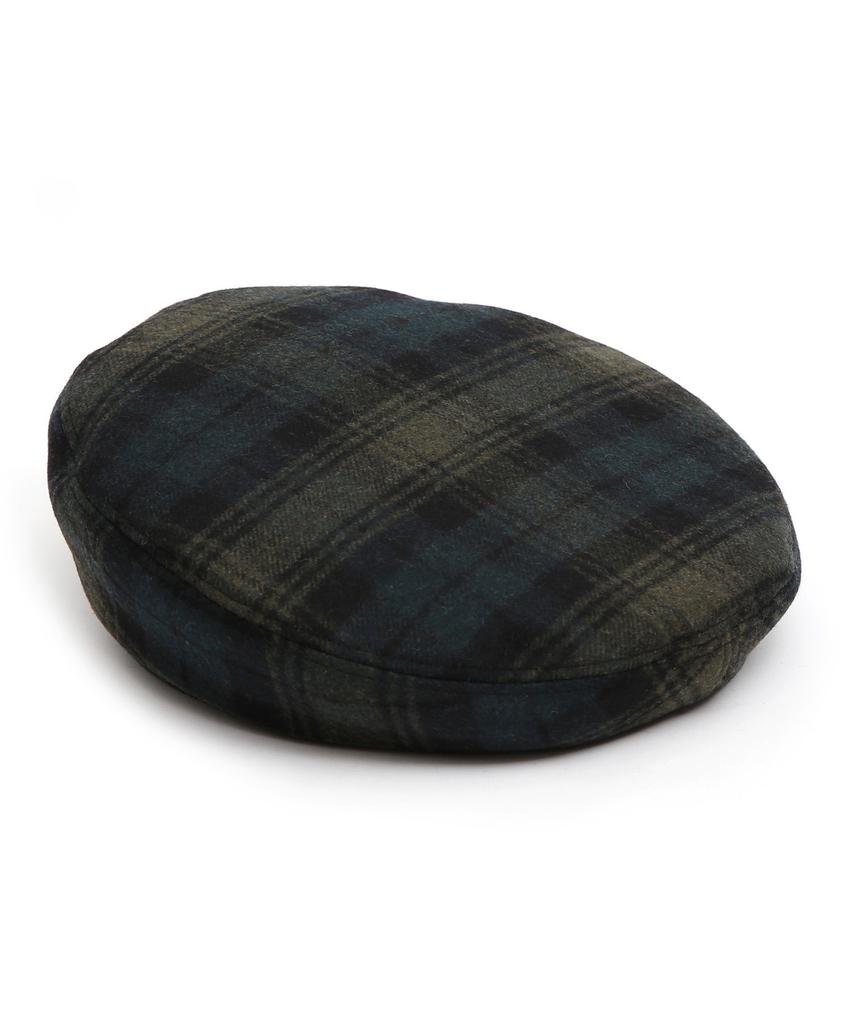 Eondeokeonteulolseutyudio Winter Check Pattern Beret Full Moon Beret / Wool Check / Forest Green